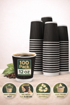 EarthDine 12oz Black Ripple Wall Paper Cups, 500 Pack – Disposable Coffee & Beverage Cups for Hot & Cold Drinks
