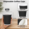 EarthDine 8oz Black Ripple Wall Paper Cups, 500 Pack – Disposable Cups for Hot & Cold Beverages, Coffee, Tea & Events