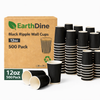 EarthDine 12oz Black Ripple Wall Paper Cups, 500 Pack – Disposable Coffee & Beverage Cups for Hot & Cold Drinks